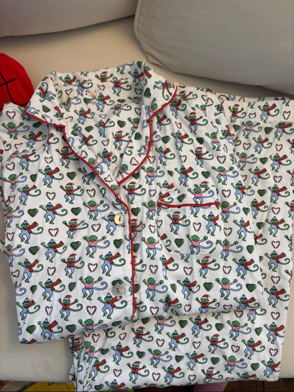 Roller Rabbit Holiday Monkey Print Pajama Set - woman’s medium long sleeve